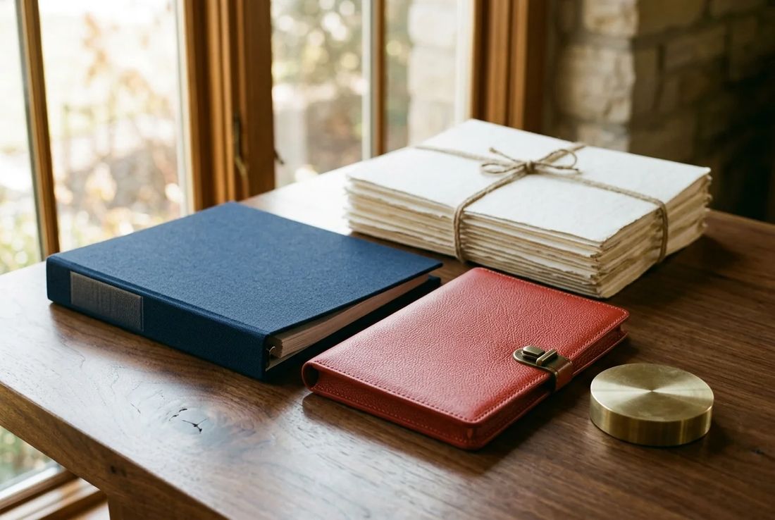 Navy bound ISTAC Arbitration Rules and Model Clause binder beside a red leather interim relief portfolio, brass weight and arbitral orders